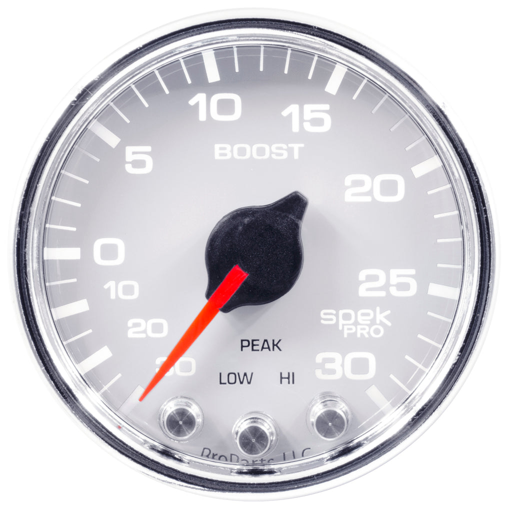 AutoMeter P30211 GAUGE, VAC/BOOST, 2 1/16", 30INHG-30PSI, STEPPER MTR W/PK & WRN, WHT/CHRME, SPEK