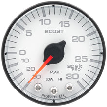 Load image into Gallery viewer, AutoMeter P302128 GAUGE, VAC/BOOST, 2 1/16", 30INHG-30PSI, STEPPER MOTOR W/PK &amp; WRN, WHT/BLK, SPEK
