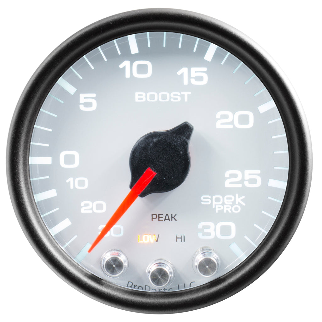 AutoMeter P30212 GAUGE, VAC/BOOST, 2 1/16", 30INHG-30PSI, STEPPER MOTOR W/PK & WRN, WHT/BLK, SPEK