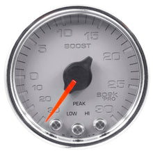 Load image into Gallery viewer, AutoMeter P30221 GAUGE, VAC/BOOST, 2 1/16", 30INHG-30PSI, STEPPER MTR W/PK &amp; WRN,SLVR/CHRME, SPEK