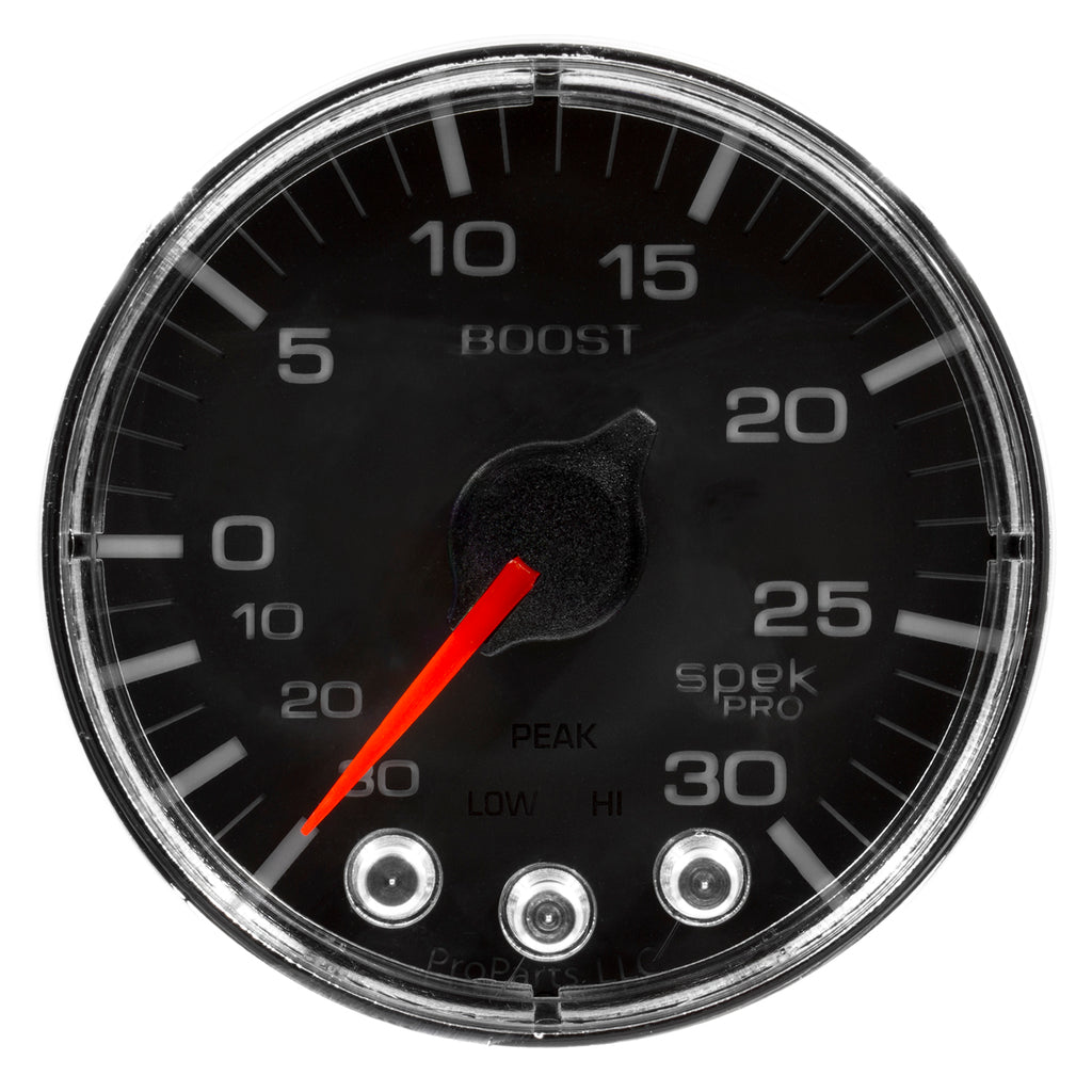 AutoMeter P302318 GAUGE, VAC/BOOST, 2 1/16", 30INHG-30PSI, STEPPER MTR W/PK & WRN, BLK/CHRME, SPEK
