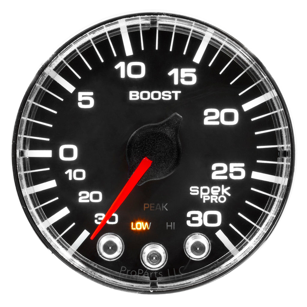 AutoMeter P302318 GAUGE, VAC/BOOST, 2 1/16", 30INHG-30PSI, STEPPER MTR W/PK & WRN, BLK/CHRME, SPEK
