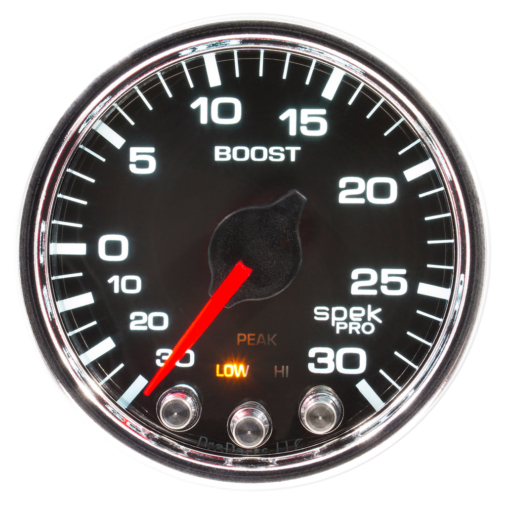 AutoMeter P30231 GAUGE, VAC/BOOST, 2 1/16", 30INHG-30PSI, STEPPER MTR W/PK & WRN, BLK/CHRME, SPEK