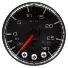 Load image into Gallery viewer, AutoMeter P302328 GAUGE, VAC/BOOST, 2 1/16", 30INHG-30PSI, STEPPER MOTOR W/PK &amp; WRN, BLK/BLK, SPEK
