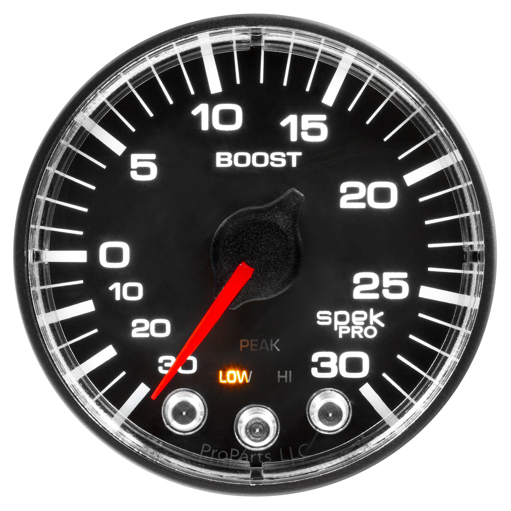 AutoMeter P302328 GAUGE, VAC/BOOST, 2 1/16", 30INHG-30PSI, STEPPER MOTOR W/PK & WRN, BLK/BLK, SPEK