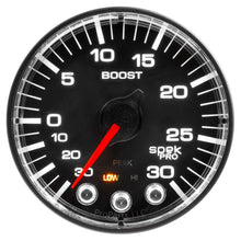 Load image into Gallery viewer, AutoMeter P302328 GAUGE, VAC/BOOST, 2 1/16", 30INHG-30PSI, STEPPER MOTOR W/PK &amp; WRN, BLK/BLK, SPEK