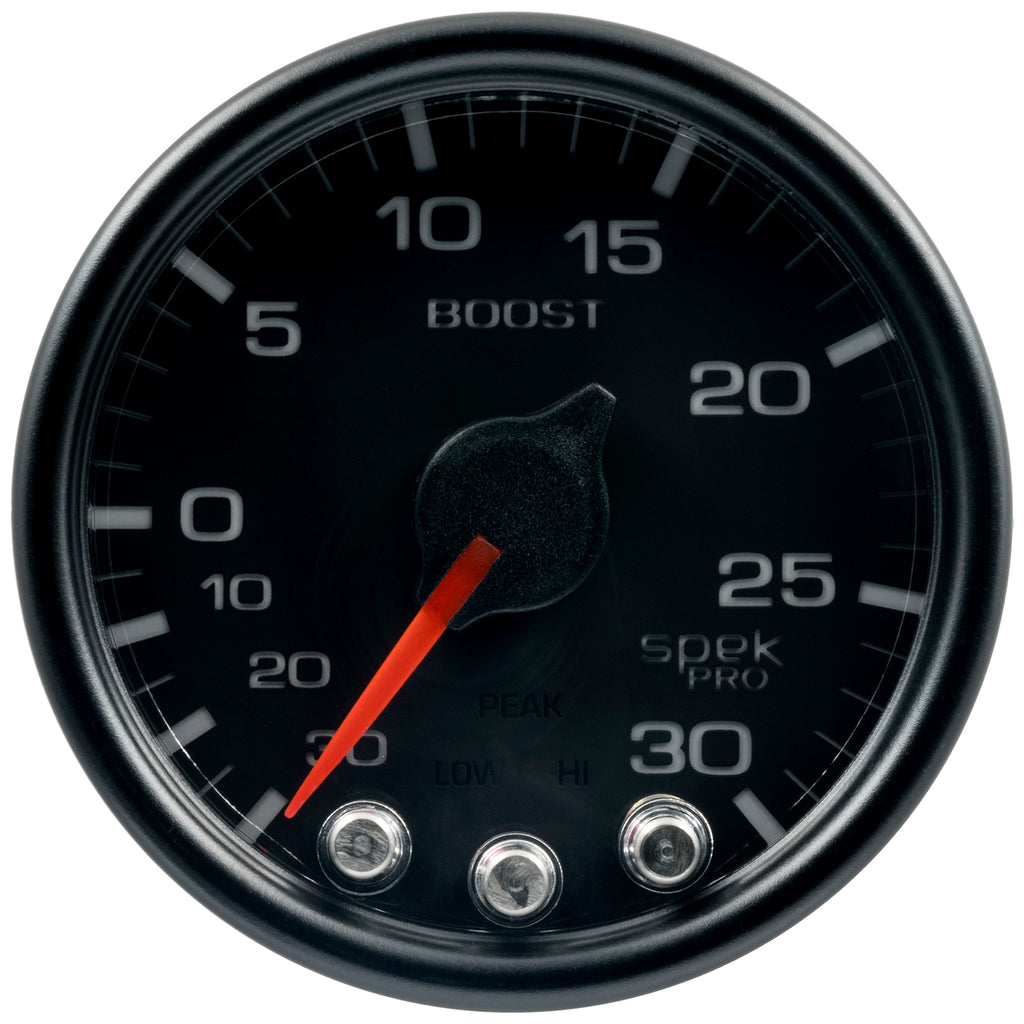 AutoMeter P30232 GAUGE, VAC/BOOST, 2 1/16", 30INHG-30PSI, STEPPER MOTOR W/PK & WRN, BLK/BLK, SPEK