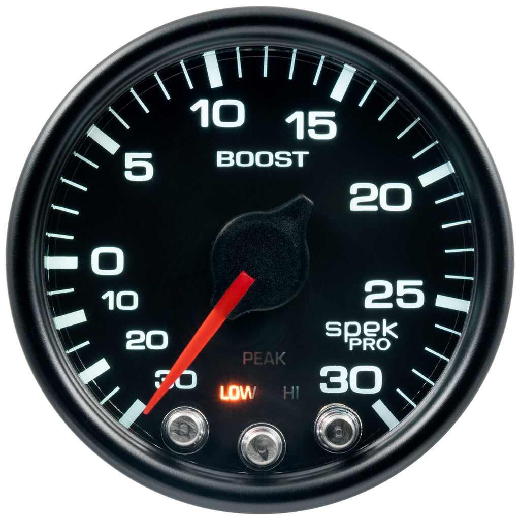 AutoMeter P30232 GAUGE, VAC/BOOST, 2 1/16", 30INHG-30PSI, STEPPER MOTOR W/PK & WRN, BLK/BLK, SPEK