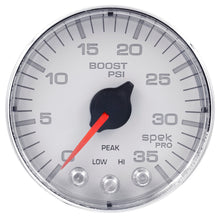 Load image into Gallery viewer, AutoMeter P303118 GAUGE, BOOST, 2 1/16", 35PSI, STEPPER MOTOR W/PEAK &amp; WARN, WHT/CHROME, SPEK-PRO