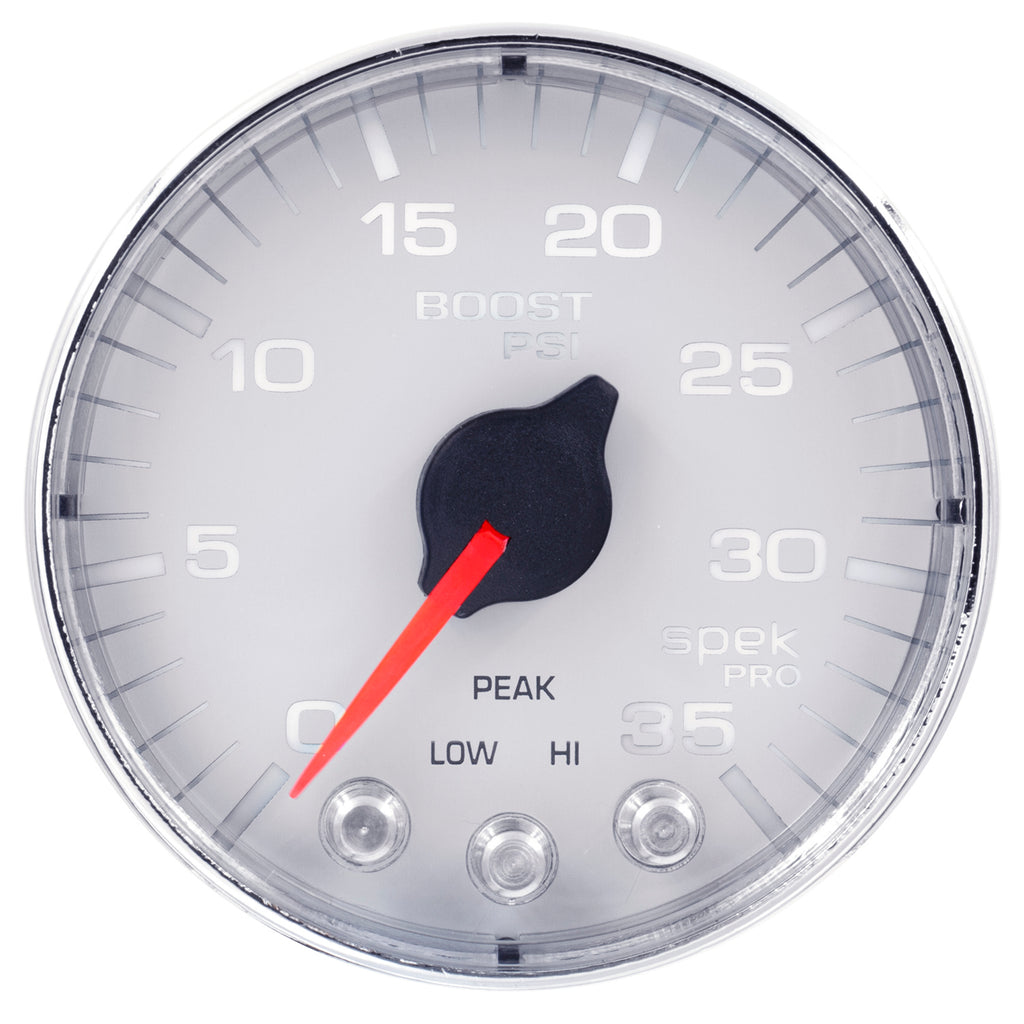 AutoMeter P303118 GAUGE, BOOST, 2 1/16", 35PSI, STEPPER MOTOR W/PEAK & WARN, WHT/CHROME, SPEK-PRO