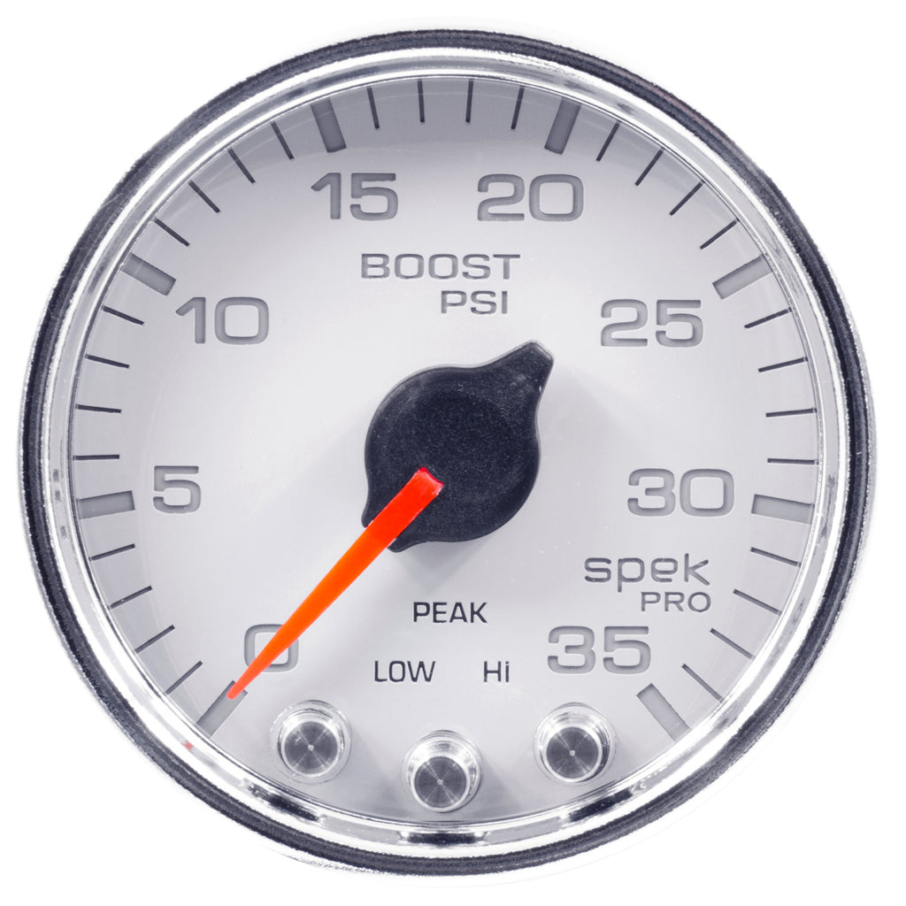 AutoMeter P30311 GAUGE, BOOST, 2 1/16", 35PSI, STEPPER MOTOR W/PEAK & WARN, WHT/CHROME, SPEK-PRO