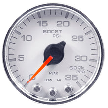 Load image into Gallery viewer, AutoMeter P30311 GAUGE, BOOST, 2 1/16", 35PSI, STEPPER MOTOR W/PEAK &amp; WARN, WHT/CHROME, SPEK-PRO
