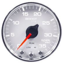 Load image into Gallery viewer, AutoMeter P30311 GAUGE, BOOST, 2 1/16", 35PSI, STEPPER MOTOR W/PEAK &amp; WARN, WHT/CHROME, SPEK-PRO