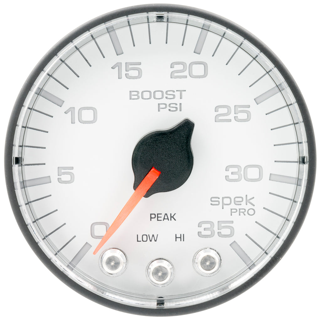 AutoMeter P303128 GAUGE, BOOST, 2 1/16", 35PSI, STEPPER MOTOR W/PEAK & WARN, WHITE/BLACK, SPEK-PRO