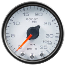 Load image into Gallery viewer, AutoMeter P30312 GAUGE, BOOST, 2 1/16", 35PSI, STEPPER MOTOR W/PEAK &amp; WARN, WHITE/BLACK, SPEK-PRO