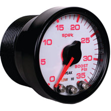 Load image into Gallery viewer, AutoMeter P30312 GAUGE, BOOST, 2 1/16", 35PSI, STEPPER MOTOR W/PEAK &amp; WARN, WHITE/BLACK, SPEK-PRO