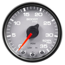Load image into Gallery viewer, AutoMeter P30322 GAUGE, BOOST, 2 1/16", 35PSI, STEPPER MOTOR W/PEAK &amp; WARN, SILVER/BLK, SPEK-PRO