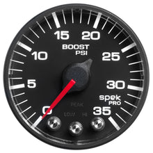 Load image into Gallery viewer, AutoMeter P303328 GAUGE, BOOST, 2 1/16", 35PSI, STEPPER MOTOR W/PEAK &amp; WARN, BLACK/BLACK, SPEK-PRO