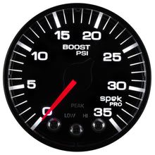 Load image into Gallery viewer, AutoMeter P303328 GAUGE, BOOST, 2 1/16", 35PSI, STEPPER MOTOR W/PEAK &amp; WARN, BLACK/BLACK, SPEK-PRO