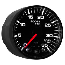 Load image into Gallery viewer, AutoMeter P303328 GAUGE, BOOST, 2 1/16", 35PSI, STEPPER MOTOR W/PEAK &amp; WARN, BLACK/BLACK, SPEK-PRO