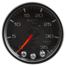 Load image into Gallery viewer, AutoMeter P30332 GAUGE, BOOST, 2 1/16", 35PSI, STEPPER MOTOR W/PEAK &amp; WARN, BLACK/BLACK, SPEK-PRO
