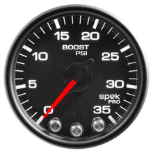 Load image into Gallery viewer, AutoMeter P30332 GAUGE, BOOST, 2 1/16", 35PSI, STEPPER MOTOR W/PEAK &amp; WARN, BLACK/BLACK, SPEK-PRO