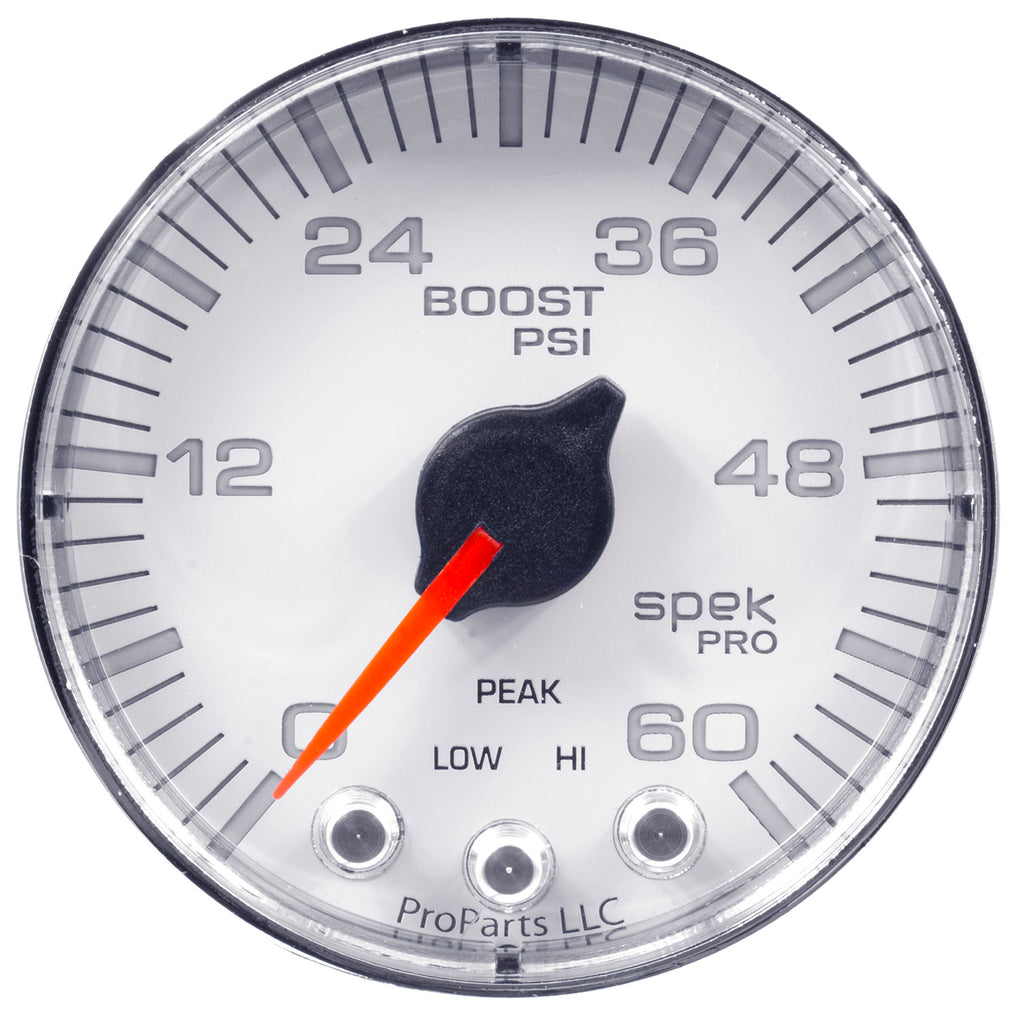 AutoMeter P304118 GAUGE, BOOST, 2 1/16", 60PSI, STEPPER MOTOR W/PEAK & WARN, WHT/CHRM, SPEK-PRO