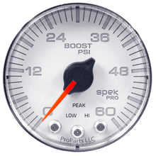 Load image into Gallery viewer, AutoMeter P304118 GAUGE, BOOST, 2 1/16", 60PSI, STEPPER MOTOR W/PEAK &amp; WARN, WHT/CHRM, SPEK-PRO