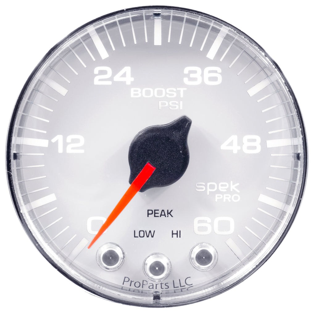 AutoMeter P304118 GAUGE, BOOST, 2 1/16", 60PSI, STEPPER MOTOR W/PEAK & WARN, WHT/CHRM, SPEK-PRO