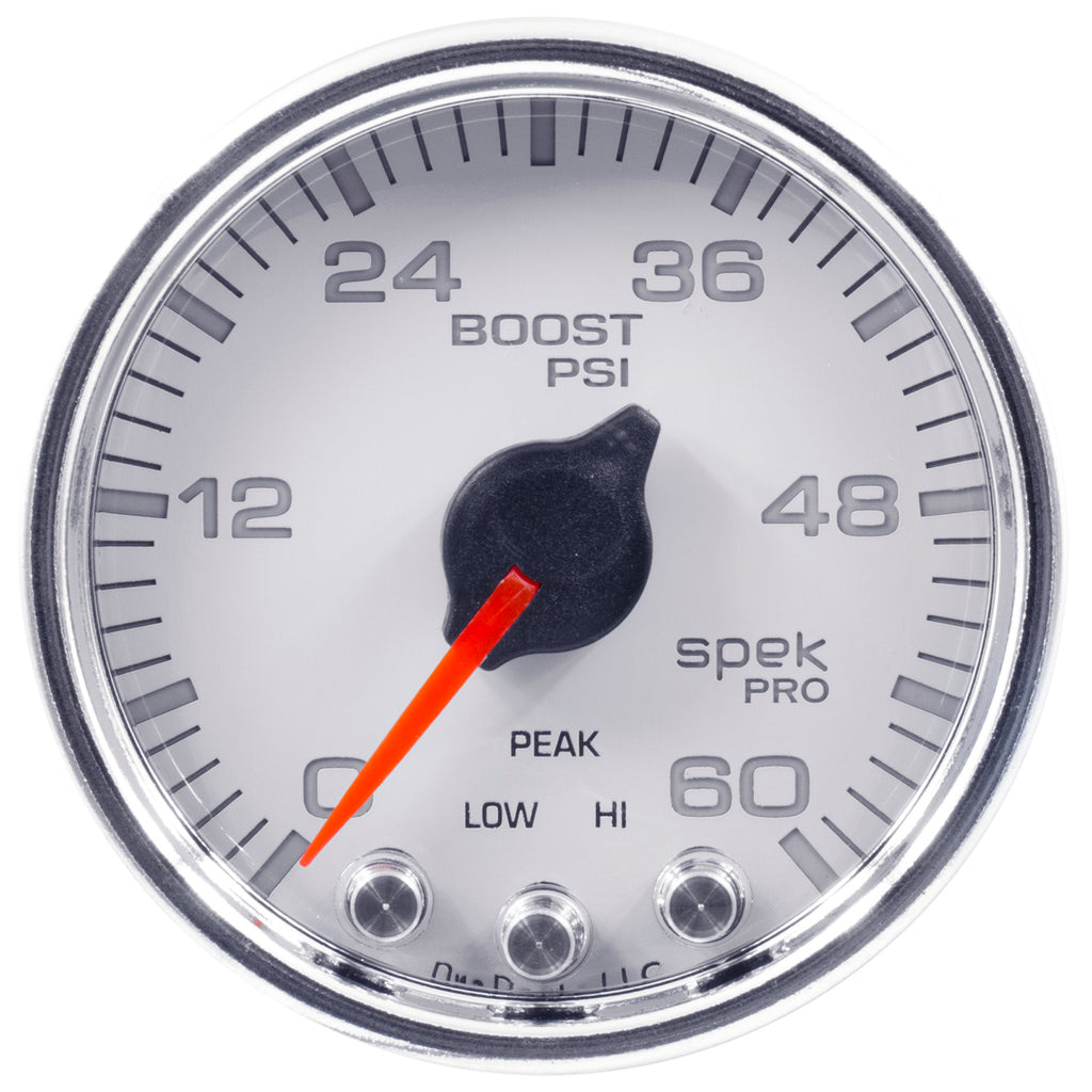 AutoMeter P30411 GAUGE, BOOST, 2 1/16", 60PSI, STEPPER MOTOR W/PEAK & WARN, WHT/CHRM, SPEK-PRO
