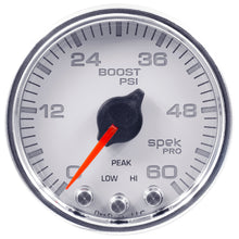 Load image into Gallery viewer, AutoMeter P30411 GAUGE, BOOST, 2 1/16", 60PSI, STEPPER MOTOR W/PEAK &amp; WARN, WHT/CHRM, SPEK-PRO