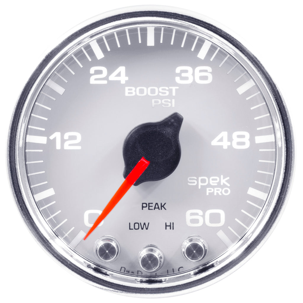 AutoMeter P30411 GAUGE, BOOST, 2 1/16", 60PSI, STEPPER MOTOR W/PEAK & WARN, WHT/CHRM, SPEK-PRO