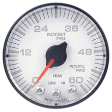 Load image into Gallery viewer, AutoMeter P304128 GAUGE, BOOST, 2 1/16", 60PSI, STEPPER MOTOR W/PEAK &amp; WARN, WHT/BLK, SPEK-PRO
