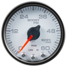 Load image into Gallery viewer, AutoMeter P30412 GAUGE, BOOST, 2 1/16", 60PSI, STEPPER MOTOR W/PEAK &amp; WARN, WHT/BLK, SPEK-PRO