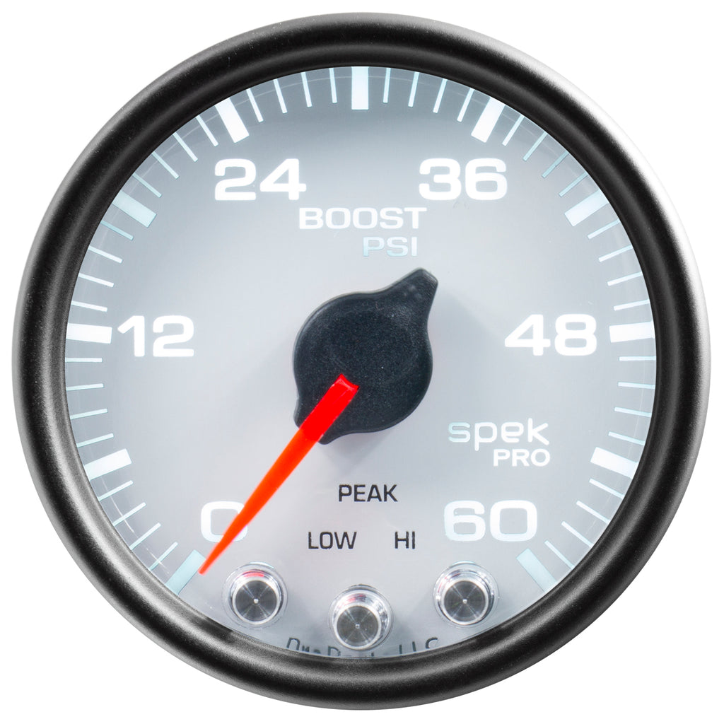 AutoMeter P30412 GAUGE, BOOST, 2 1/16", 60PSI, STEPPER MOTOR W/PEAK & WARN, WHT/BLK, SPEK-PRO