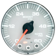 Load image into Gallery viewer, AutoMeter P304218 GAUGE, BOOST, 2 1/16", 60PSI, STEPPER MOTOR W/PEAK &amp; WARN, SLVR/CHRM, SPEK-PRO