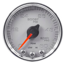 Load image into Gallery viewer, AutoMeter P30421 GAUGE, BOOST, 2 1/16", 60PSI, STEPPER MOTOR W/PEAK &amp; WARN, SLVR/CHRM, SPEK-PRO