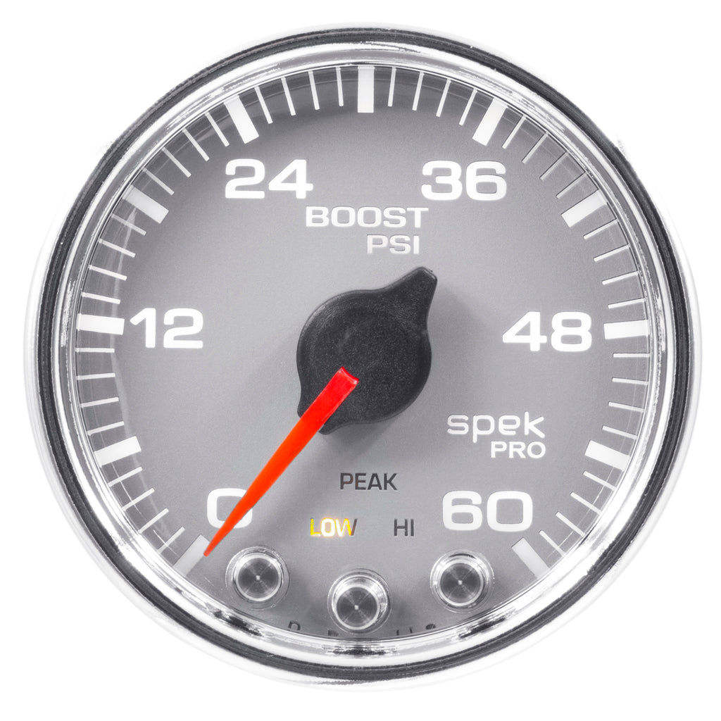 AutoMeter P30421 GAUGE, BOOST, 2 1/16", 60PSI, STEPPER MOTOR W/PEAK & WARN, SLVR/CHRM, SPEK-PRO