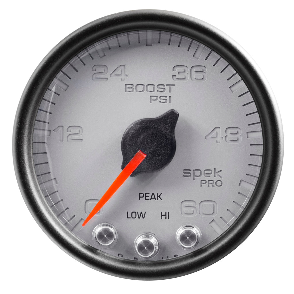AutoMeter P30422 GAUGE, BOOST, 2 1/16", 60PSI, STEPPER MOTOR W/PEAK & WARN, SLVR/BLK, SPEK-PRO