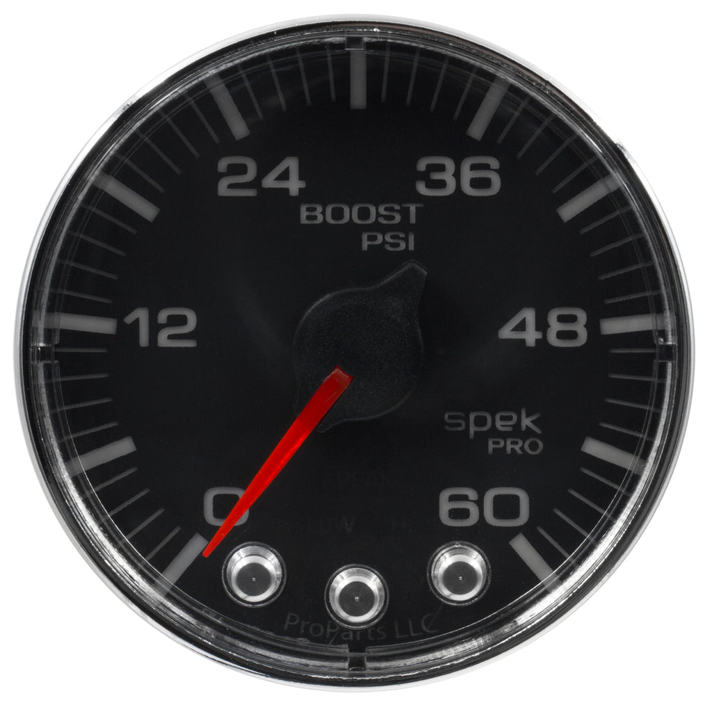 AutoMeter P304318 GAUGE, BOOST, 2 1/16", 60PSI, STEPPER MOTOR W/PEAK & WARN, BLK/CHRM, SPEK-PRO