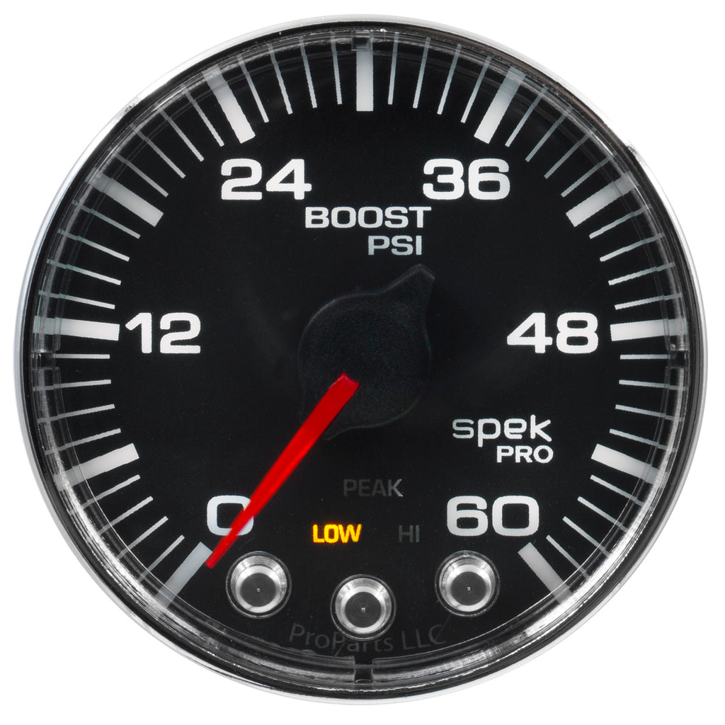 AutoMeter P304318 GAUGE, BOOST, 2 1/16", 60PSI, STEPPER MOTOR W/PEAK & WARN, BLK/CHRM, SPEK-PRO
