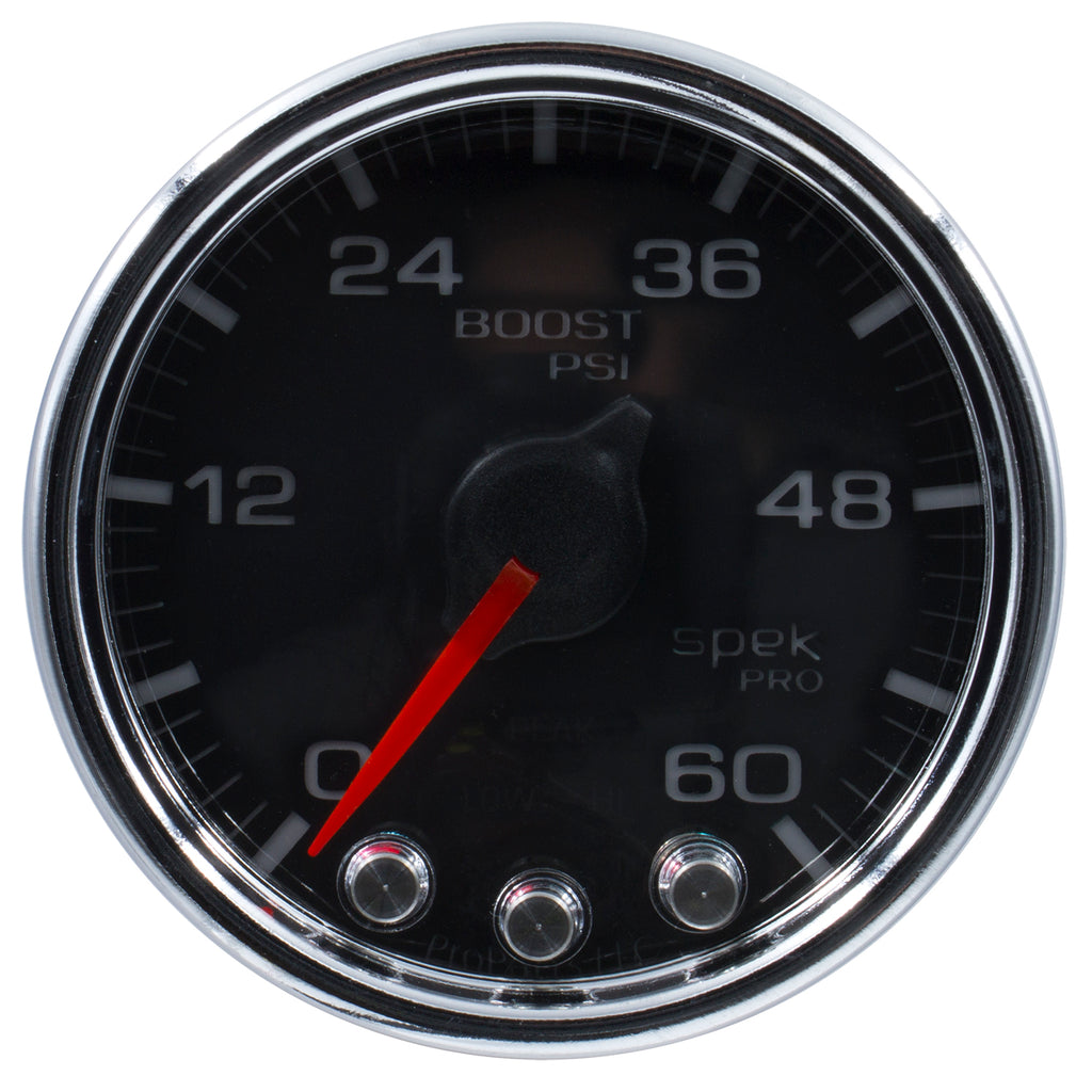 AutoMeter P30431 GAUGE, BOOST, 2 1/16", 60PSI, STEPPER MOTOR W/PEAK & WARN, BLK/CHRM, SPEK-PRO
