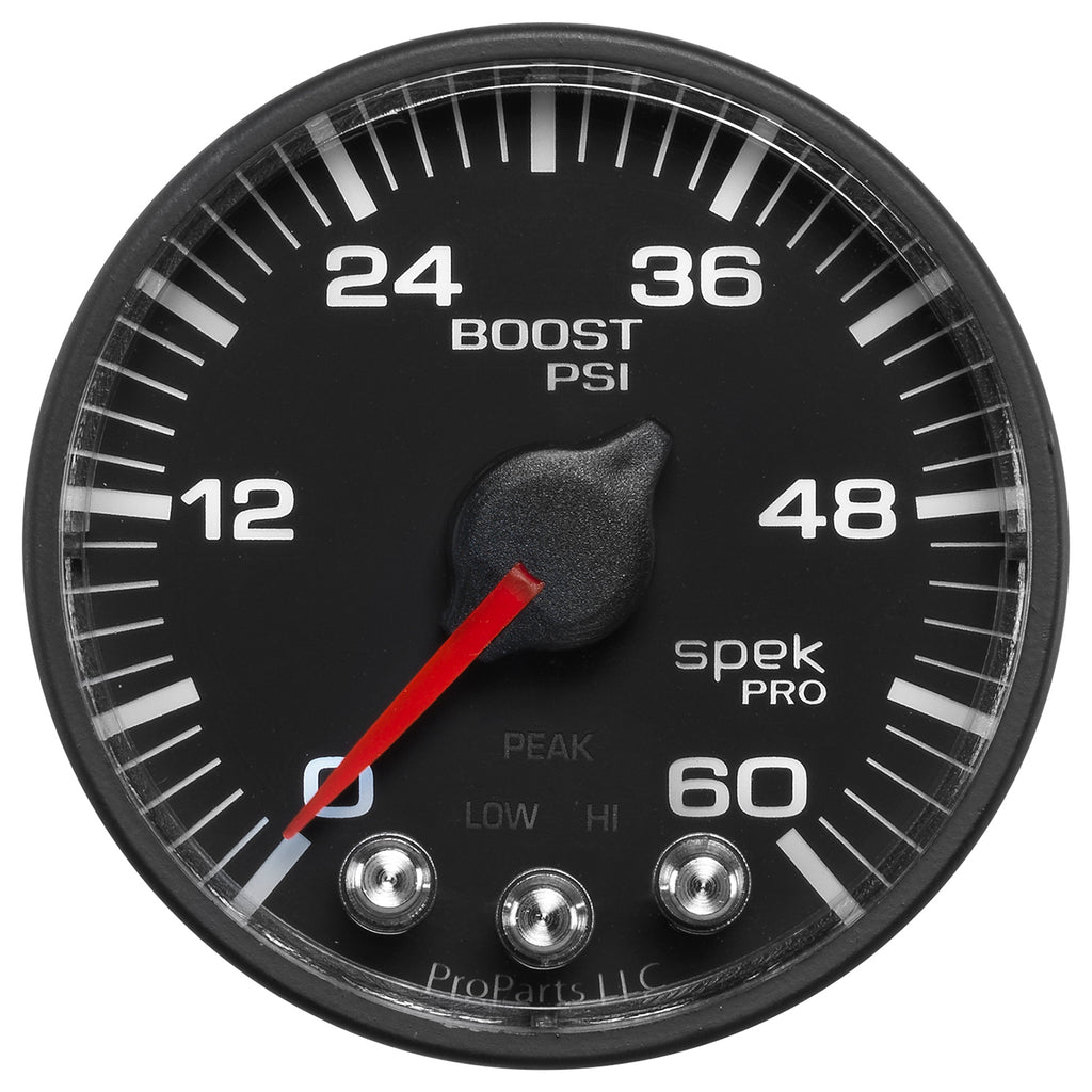 AutoMeter P304328 GAUGE, BOOST, 2 1/16", 60PSI, STEPPER MOTOR W/PEAK & WARN, BLK/BLACK, SPEK-PRO