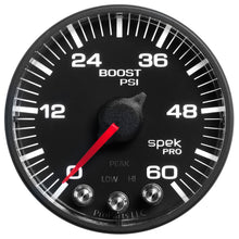 Load image into Gallery viewer, AutoMeter P304328 GAUGE, BOOST, 2 1/16", 60PSI, STEPPER MOTOR W/PEAK &amp; WARN, BLK/BLACK, SPEK-PRO