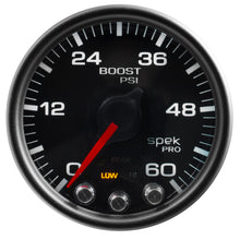 Load image into Gallery viewer, AutoMeter P30432 GAUGE, BOOST, 2 1/16", 60PSI, STEPPER MOTOR W/PEAK &amp; WARN, BLK/BLACK, SPEK-PRO