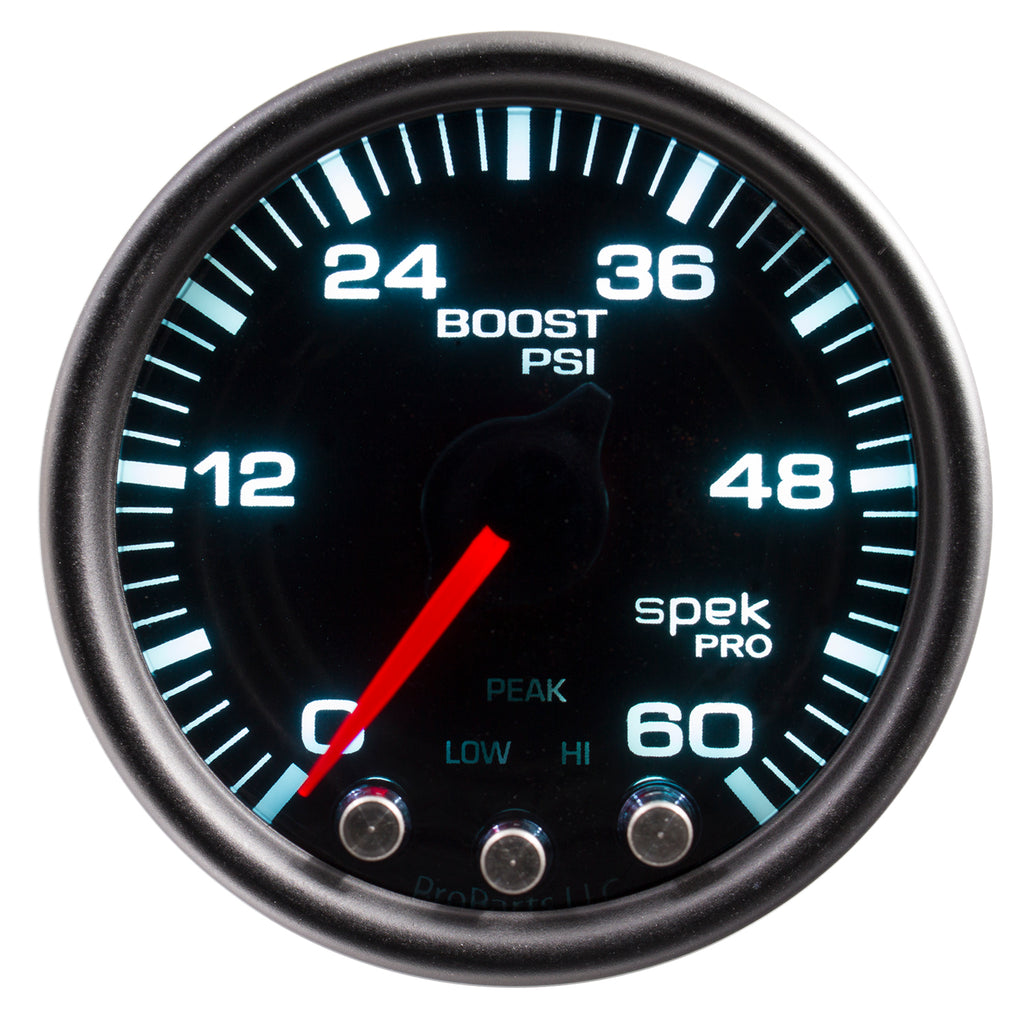 AutoMeter P30452 GAUGE, BOOST, 2 1/16", 60PSI, STEPPER MOTOR W/PEAK & WARN, BLK/SMOKE/BLACK, SPEK