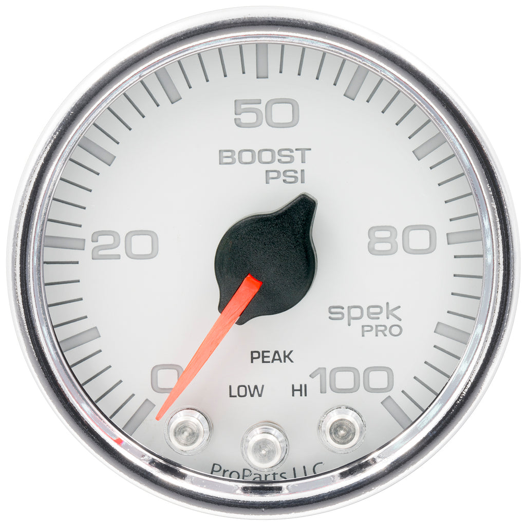 AutoMeter P30511 GAUGE, BOOST, 2 1/16", 100PSI, STEPPER MOTOR W/PEAK & WARN, WHT/CHRM, SPEK-PRO
