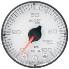 Load image into Gallery viewer, AutoMeter P305128 GAUGE, BOOST, 2 1/16", 100PSI, STEPPER MOTOR W/PEAK &amp; WARN, WHT/BLK, SPEK-PRO