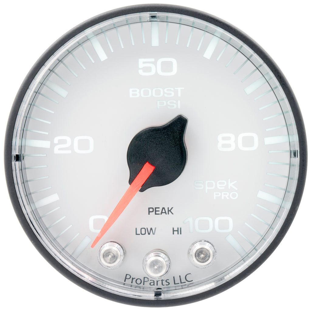 AutoMeter P305128 GAUGE, BOOST, 2 1/16", 100PSI, STEPPER MOTOR W/PEAK & WARN, WHT/BLK, SPEK-PRO