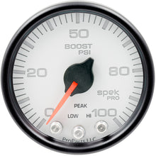 Load image into Gallery viewer, AutoMeter P30512 GAUGE, BOOST, 2 1/16", 100PSI, STEPPER MOTOR W/PEAK &amp; WARN, WHT/BLK, SPEK-PRO